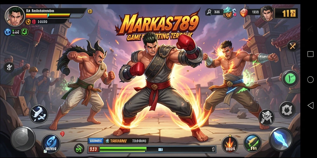 Tampilan gameplay seru di MARKAS789 dengan karakter bertarung.