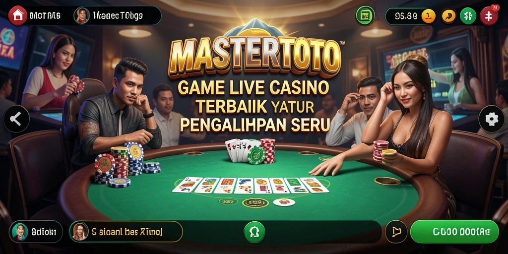 Tampilan screenshot MASTERTOTO menunjukkan dealer langsung dalam aksi permainan Live Casino.