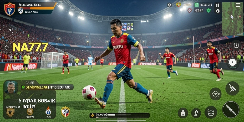 Screenshot gameplay NA777 yang menunjukkan aksi pertandingan sepak bola yang menegangkan.