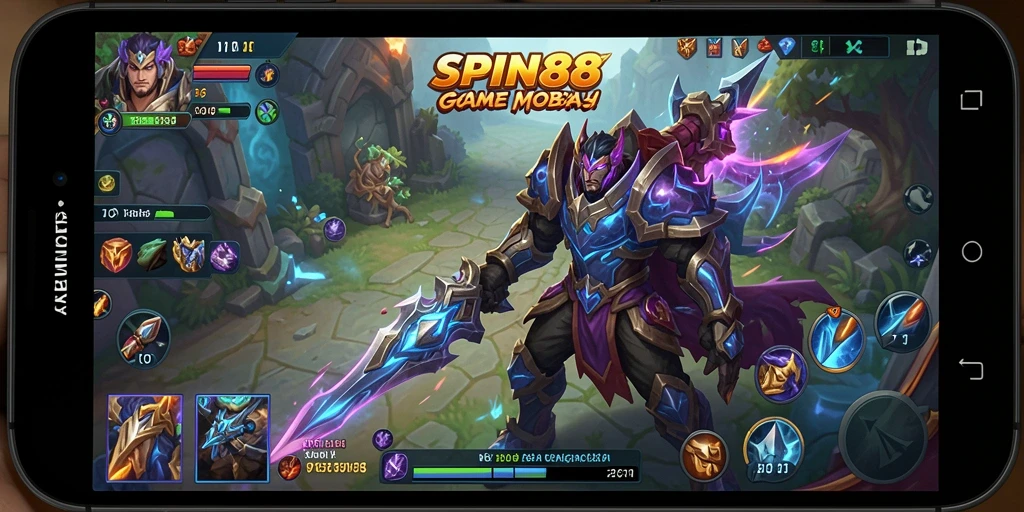 Tangkapan layar SPIN88 menampilkan aksi intens dalam arena MOBA.